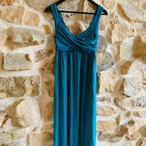 Max Studio Criss Cross Fitted Bodice Teal Maxi Sm